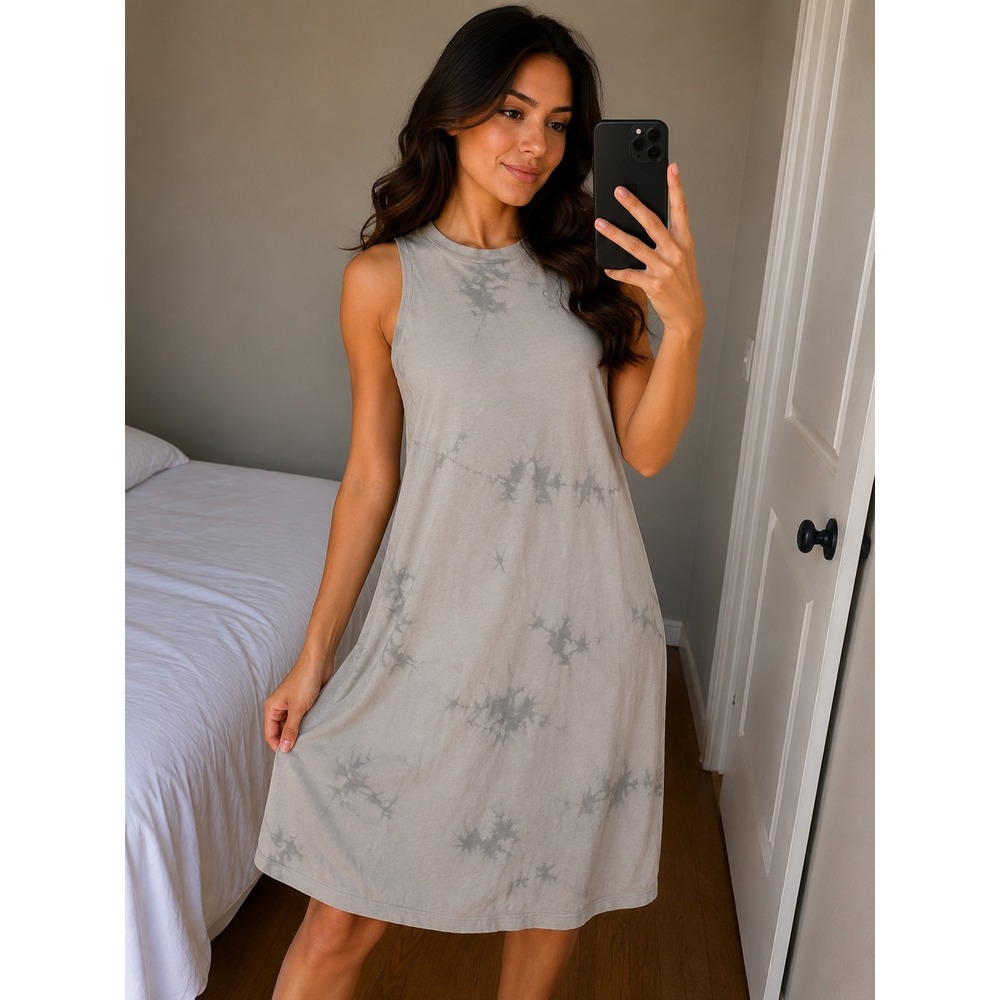 Old Navy Women Medium Grey Tie Dye Sleeveless Midi Shift Crew Neck Casual Dress